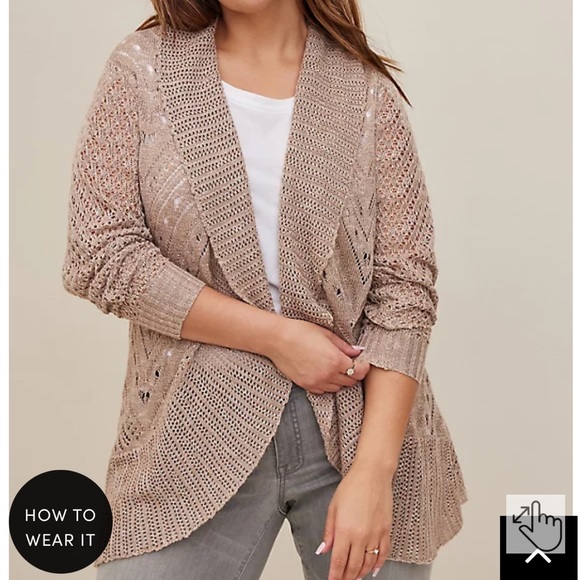 Pointelle Cardigan Curved Hem Sweater - Picture 2 of 3